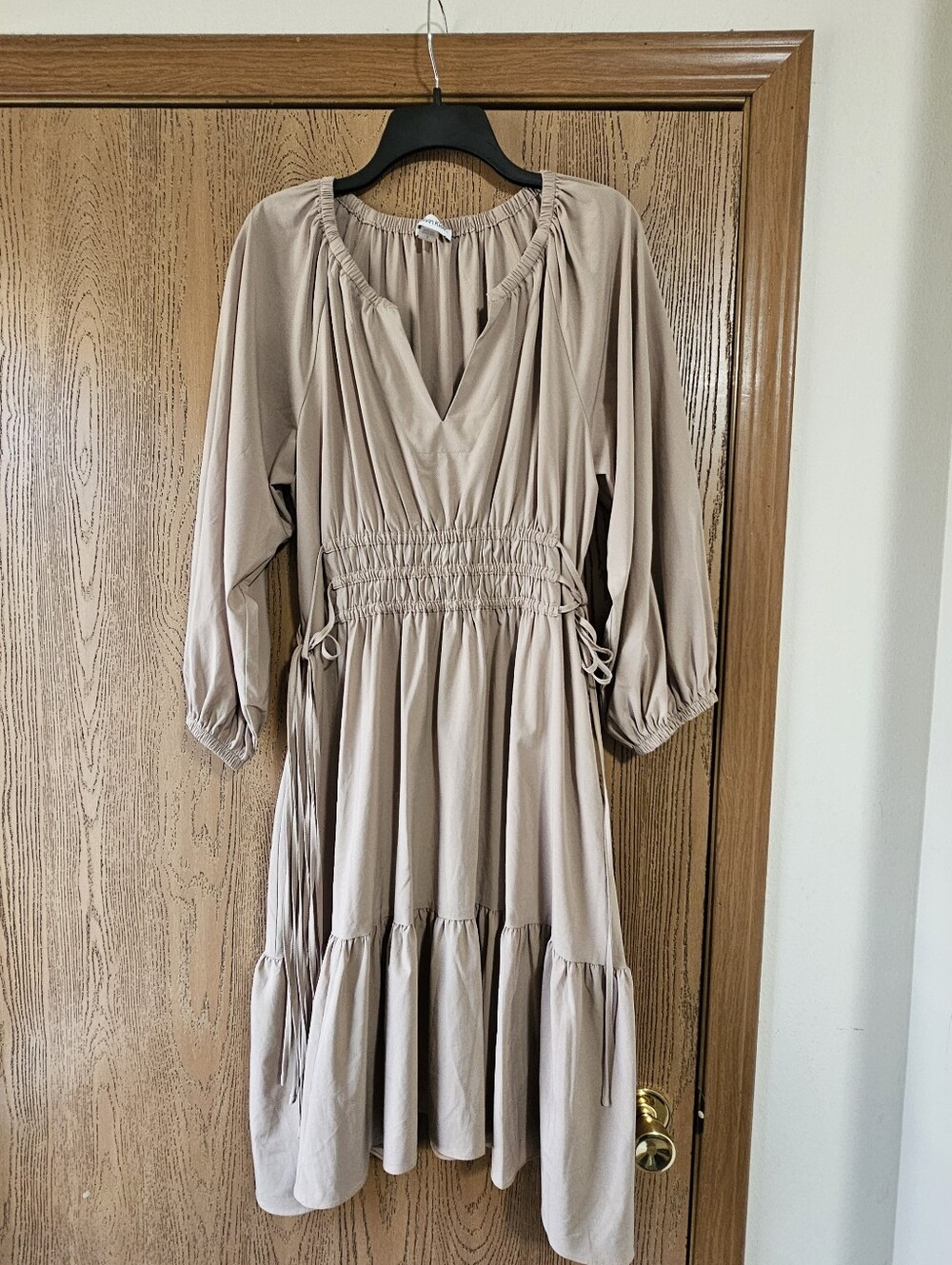 Calvin Klein Women's Taupe Smocked Waist Midi Dress